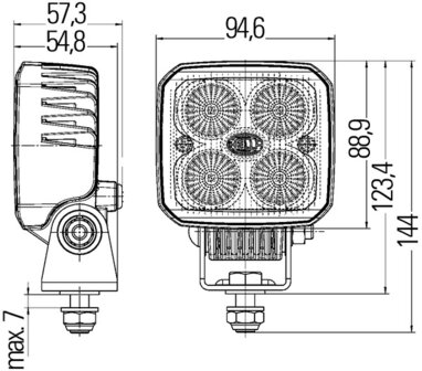 Hella Werklamp Q90 led 9-33V verreik 500mm Kabel | 1GA 996 283-011