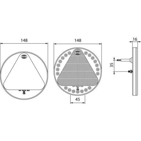 Dasteri LED-Rückleuchte 3 Funktionen Ø148mm