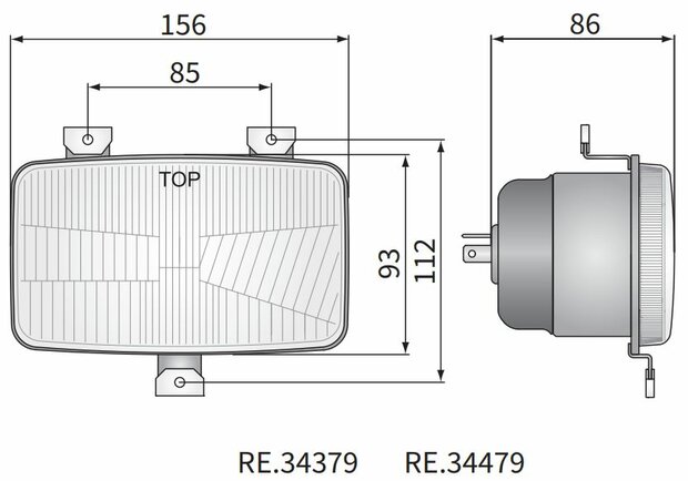 Wesem Hauptscheinwerfer H4 156x93x86 3-Punkt Befestigung