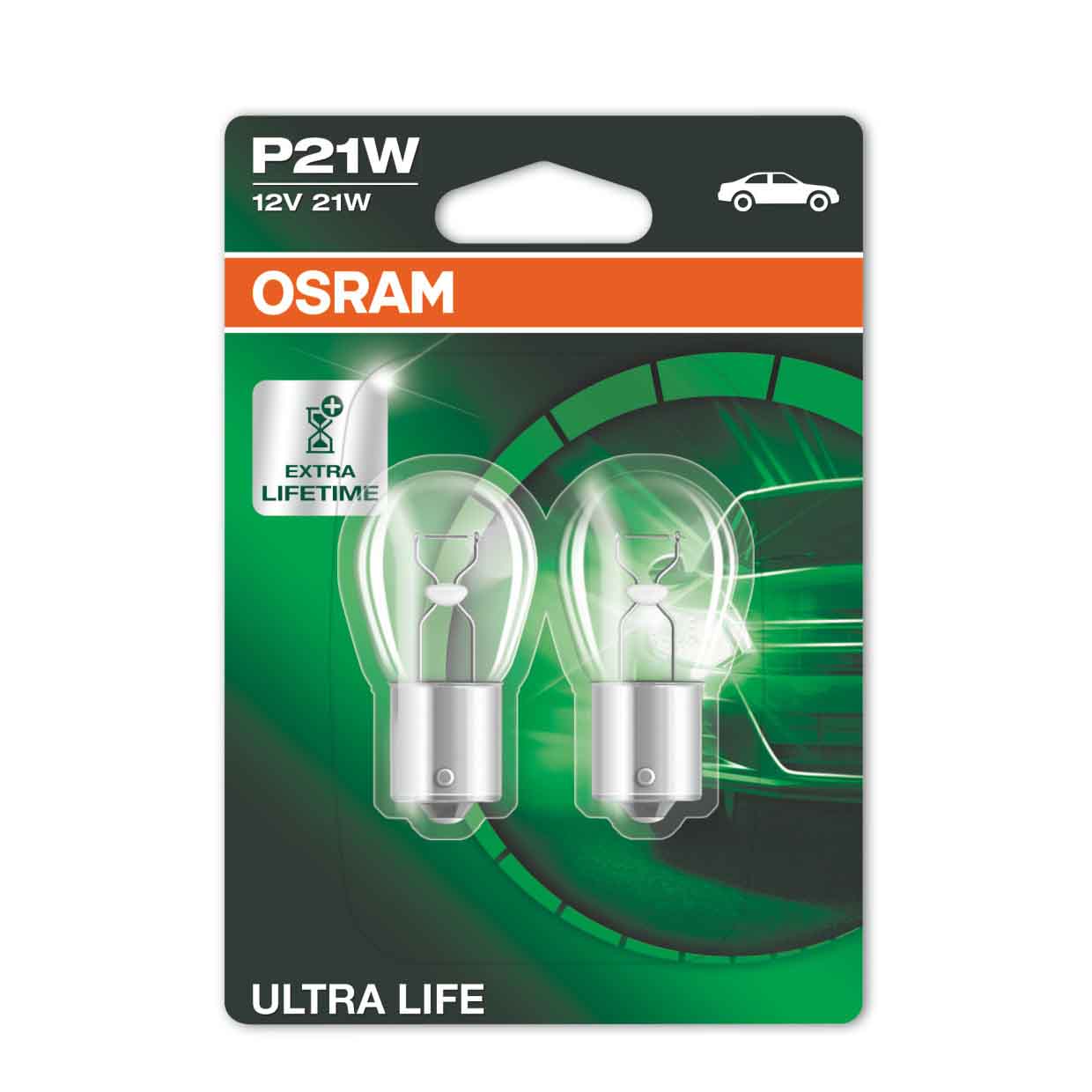 Osram Glühbirne P21W 12V 21W Ultra Life BA15s 2 Stück - Werkenbijlicht